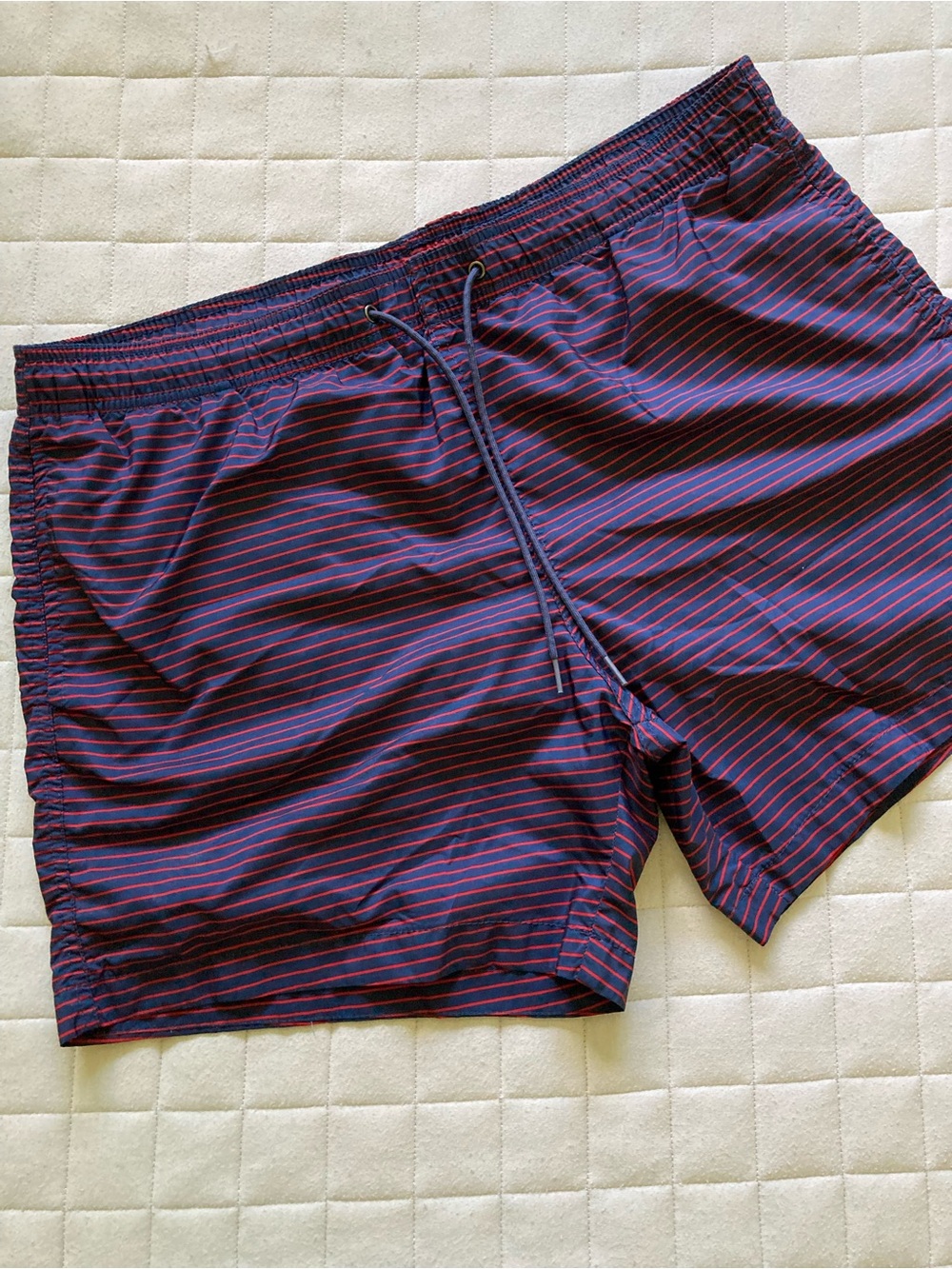 H&M Men's Blue Swim Trunks with Red Pinstripes